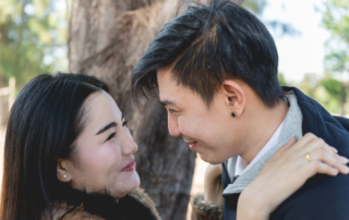 Portrait of young couples at pine forest,valentine day concept